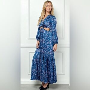 NWT Women’s Blue Floral Cut Out Maxi Dress